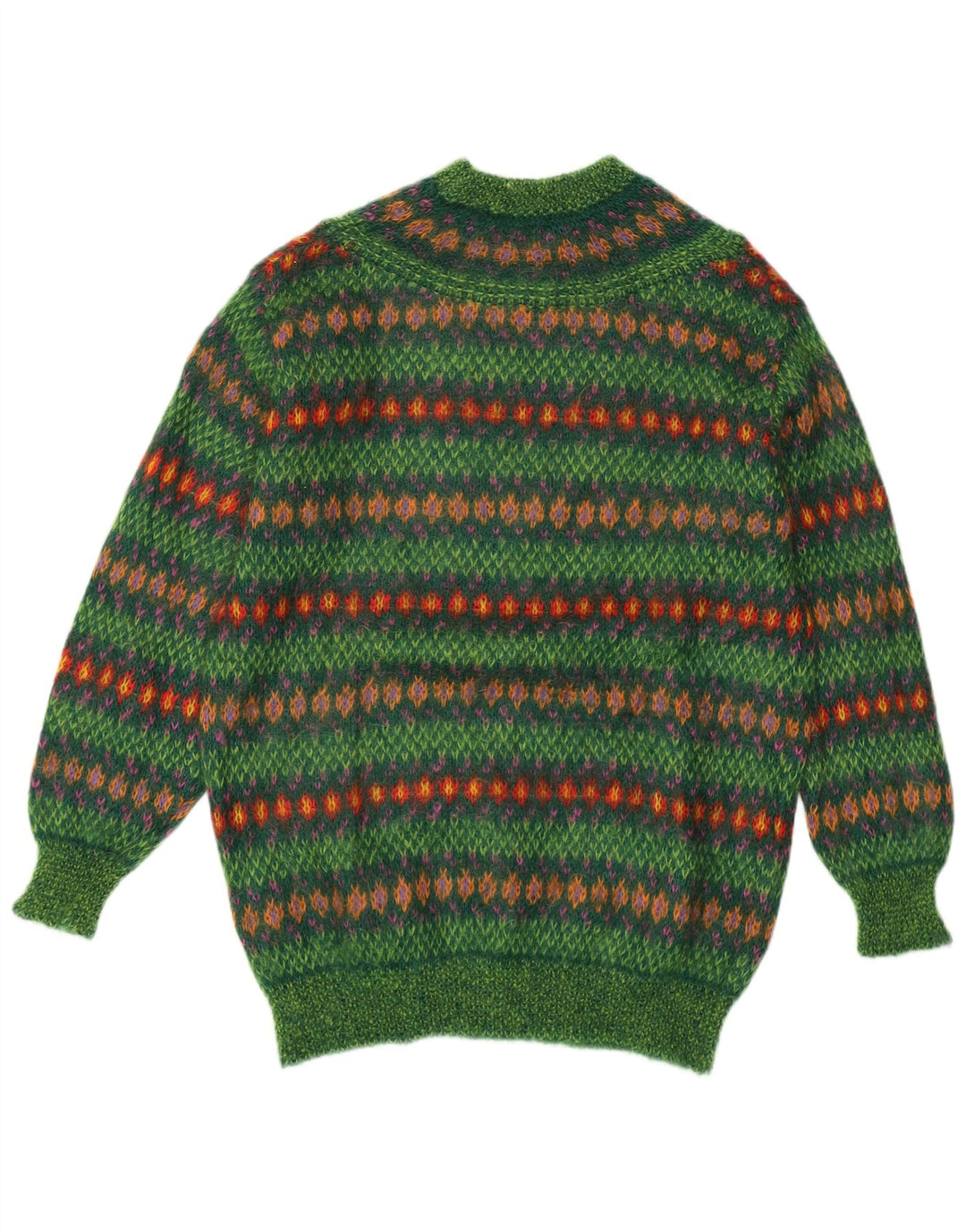 Benetton Pull à col roulé pour femme UK 14 Vert moyen Fair Isle
