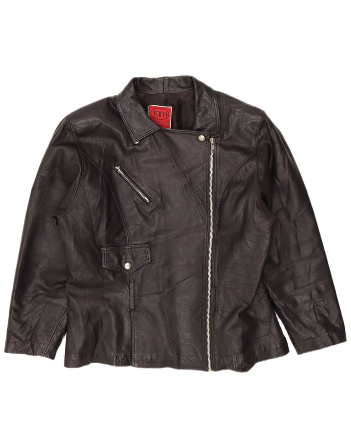 Veste motard en cuir femme vintage UK 14 Noir Moyen