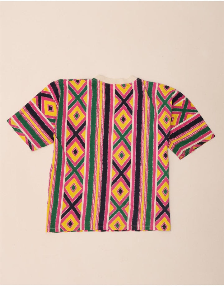 vintage Womens T-Shirt Top UK 16 Grand Géométrique Multicolore