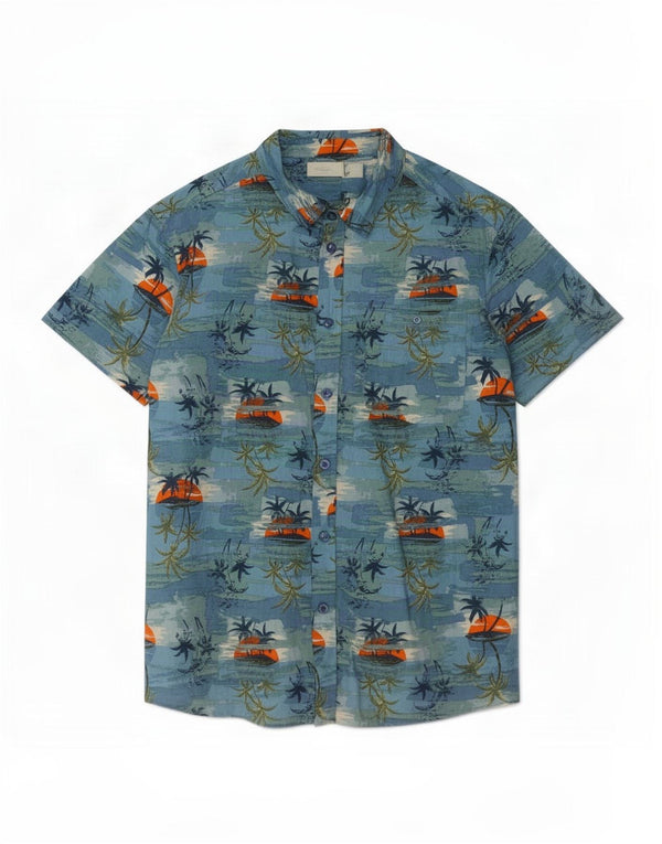 Mountain Warehouse Chemise à Motifs Abstraits Homme Bleu Moyen Hawaïen