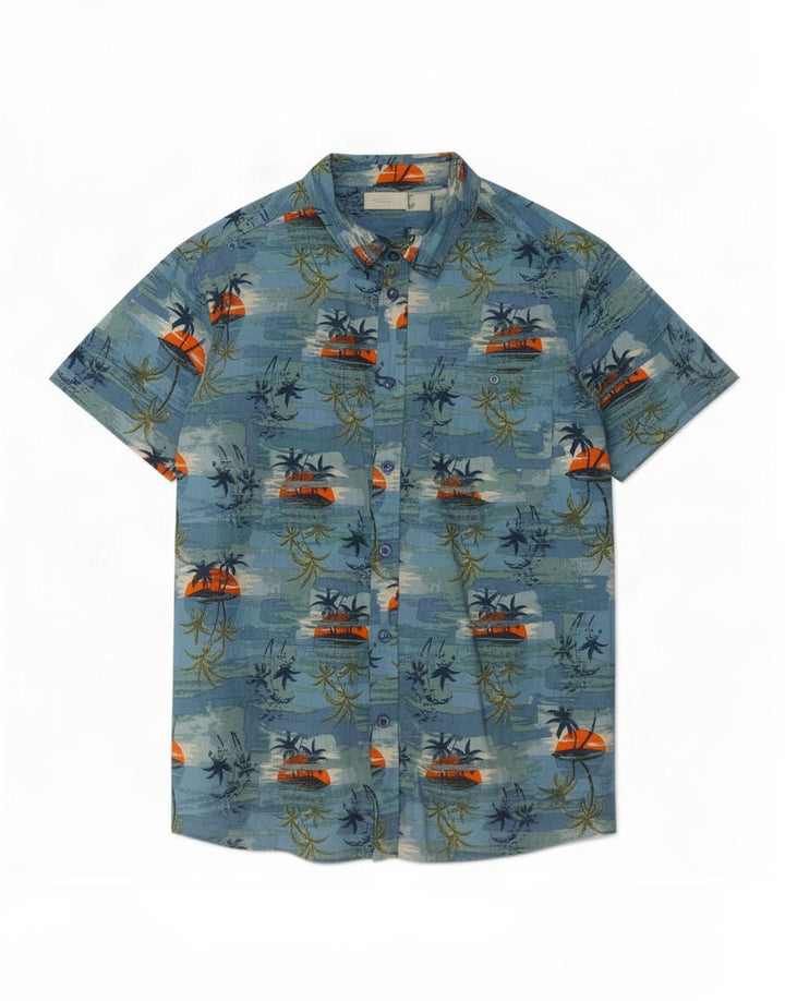 Mountain Warehouse Chemise à Motifs Abstraits Homme Bleu Moyen Hawaïen