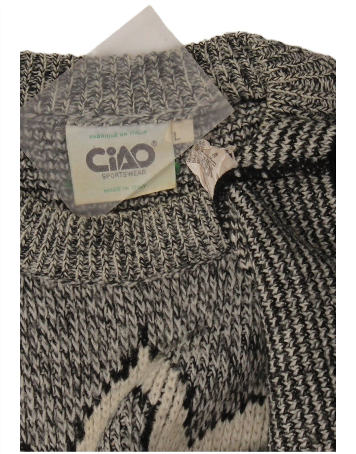 Cido Pull surdimensionné à col rond pour femme UK 16 Large Gris Fair Isle