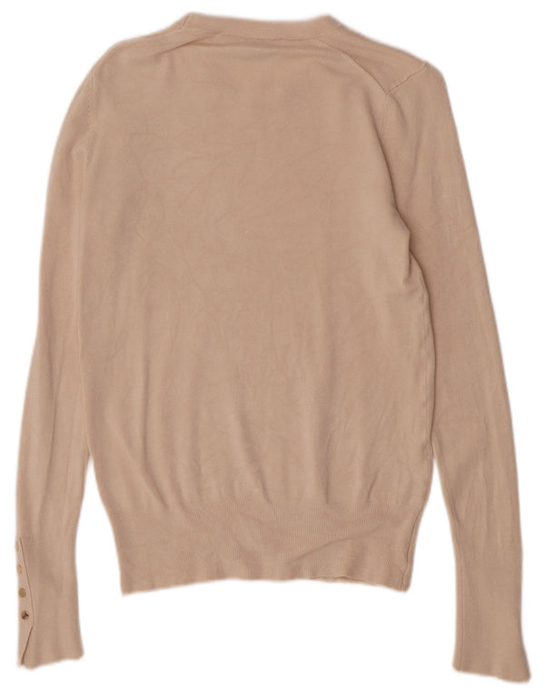 Zara Pull à col rond pour femme UK 12 Viscose beige moyen