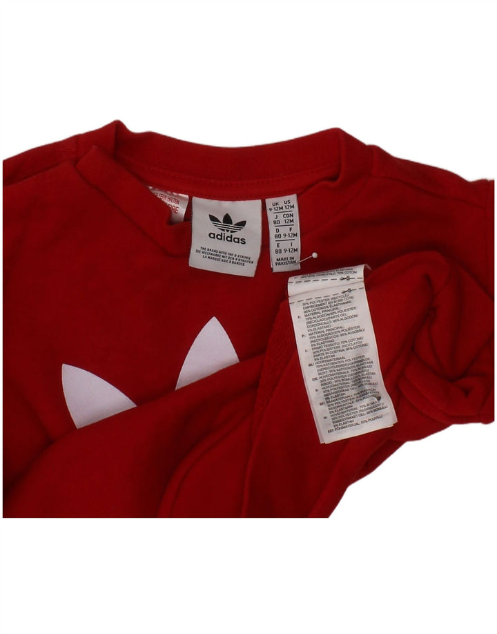 ADIDAS Baby Boys Graphic Sweatshirt Jumper 9-12 Months Red Cotton
