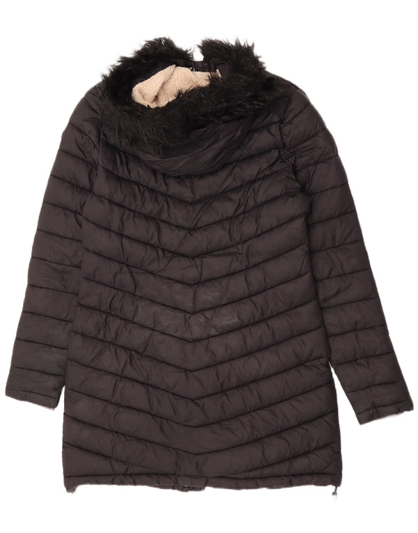 Superdry Manteau rembourré à capuche pour femme UK 14 Medium Noir Nylon