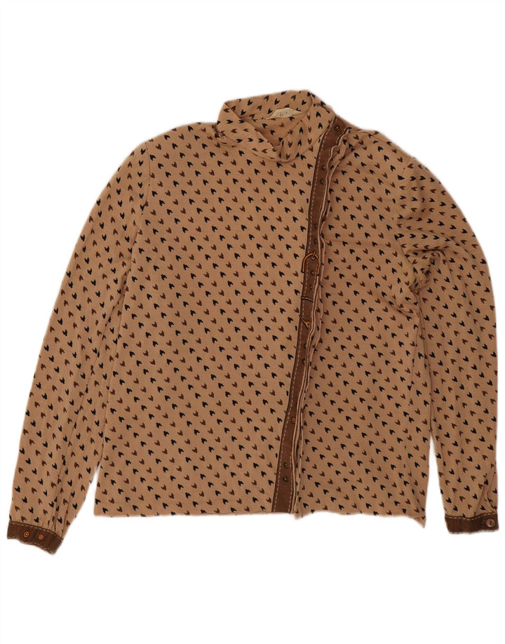 Chemisier chemise femme vintage UK 16 Grand pied-de-poule beige