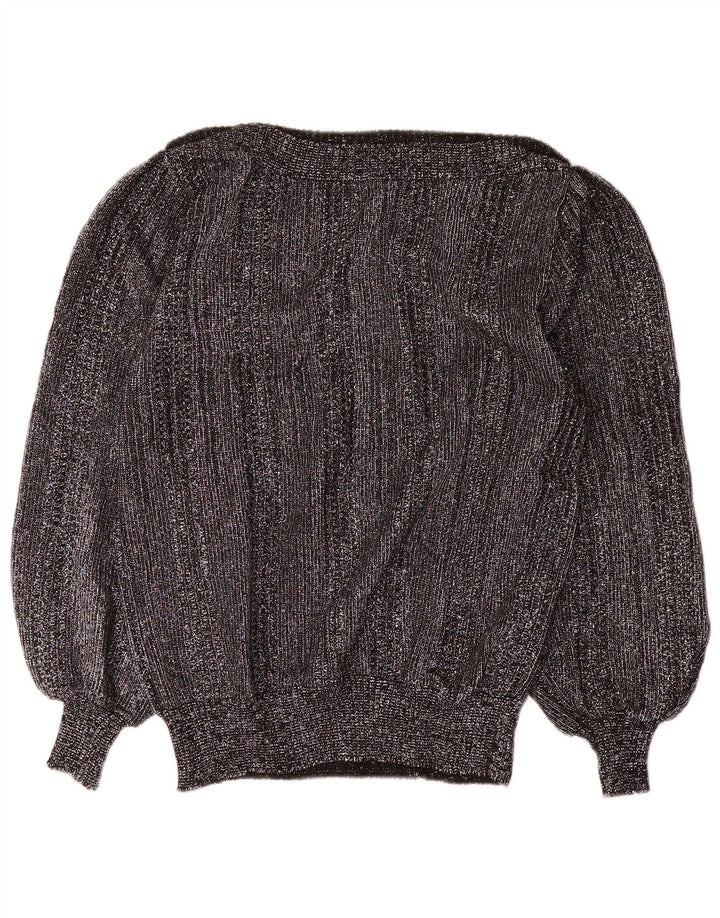vintage Femmes Bateau Cou Jumper Pull UK 14 Moyen Argent