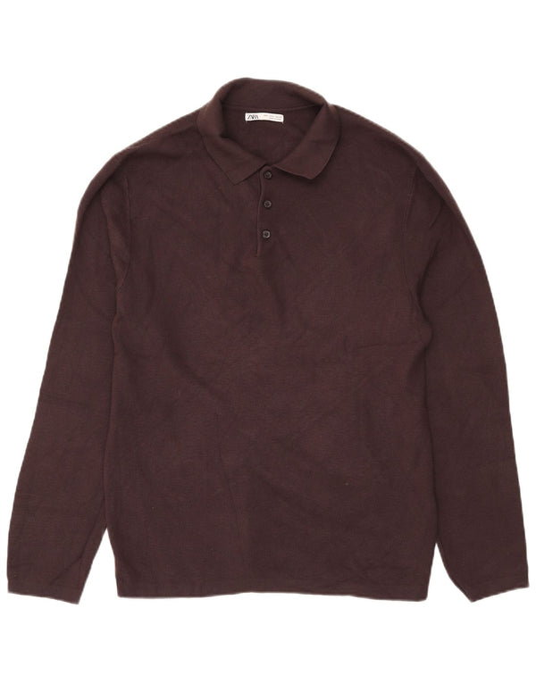 Zara Mens Polo Neck Jumper Sweater Large Brown