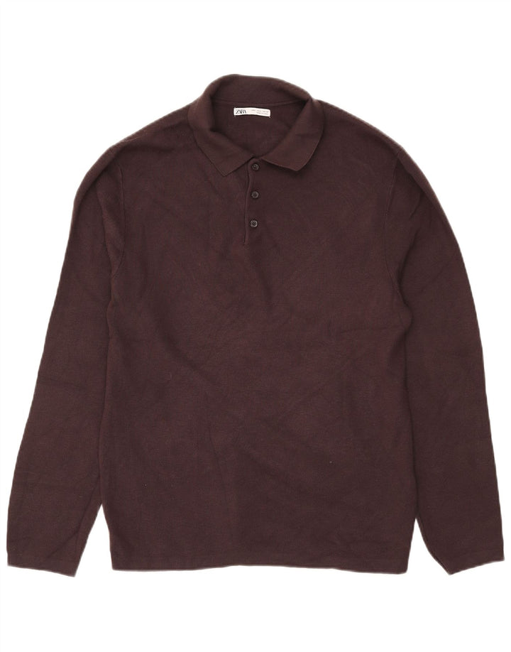 Zara Pull à col polo pour homme, grand marron