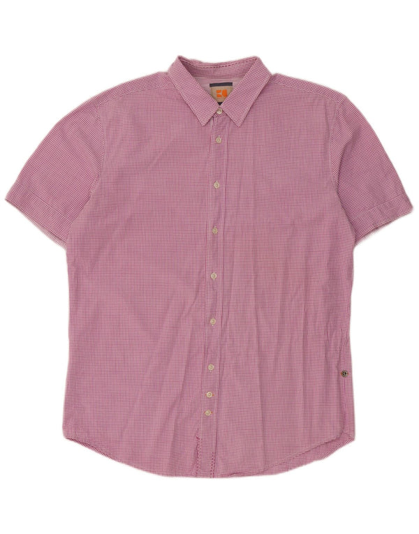 Hugo Boss Chemise à manches courtes XL en coton vichy rose pour homme