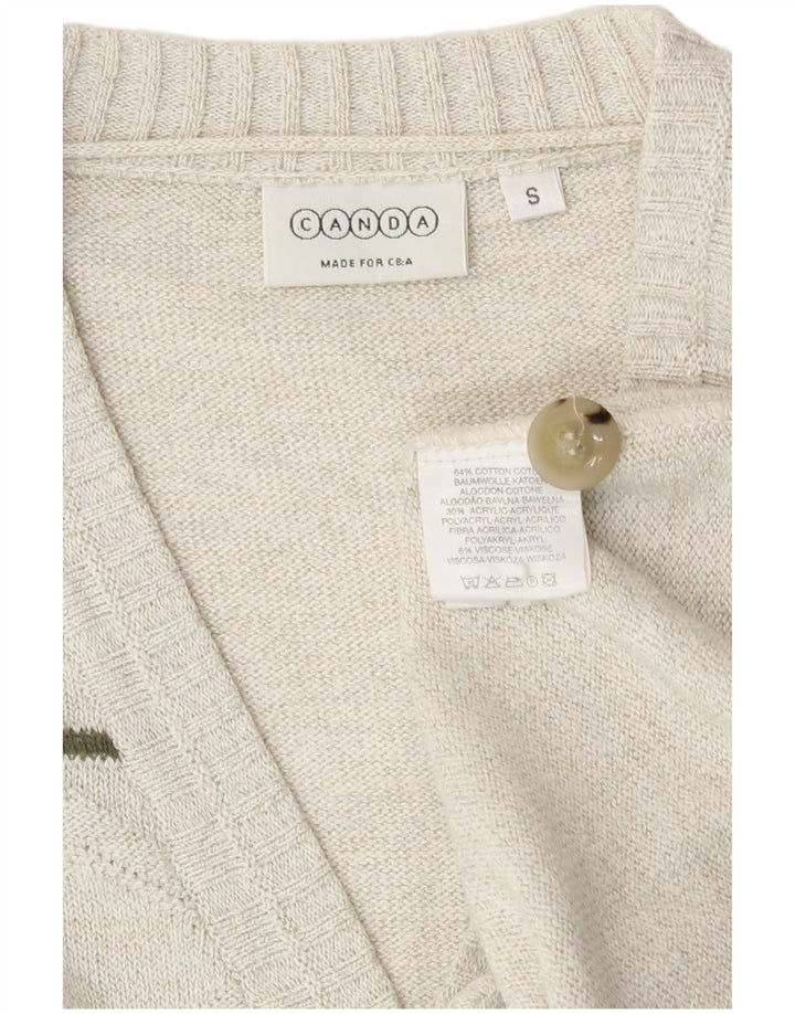 Canda Cardigan Homme Pull Petit Blanc Cassé Géométrique Coton
