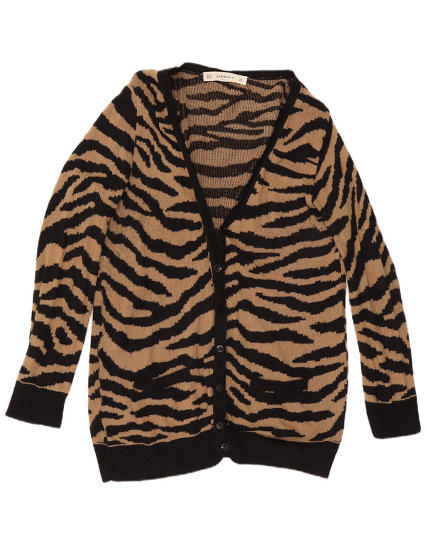 Zara Cardigan long pour femme en coton imprimé animal marron UK 16