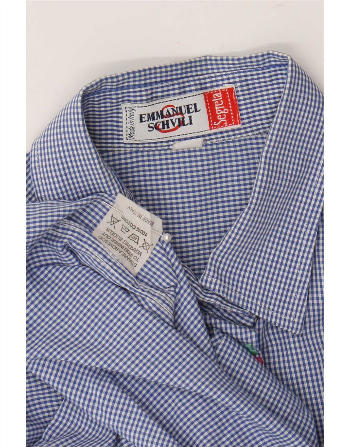 Emmanuel Schvili Chemise régulière à manches longues pour femme UK 18 XL Bleu Vichy
