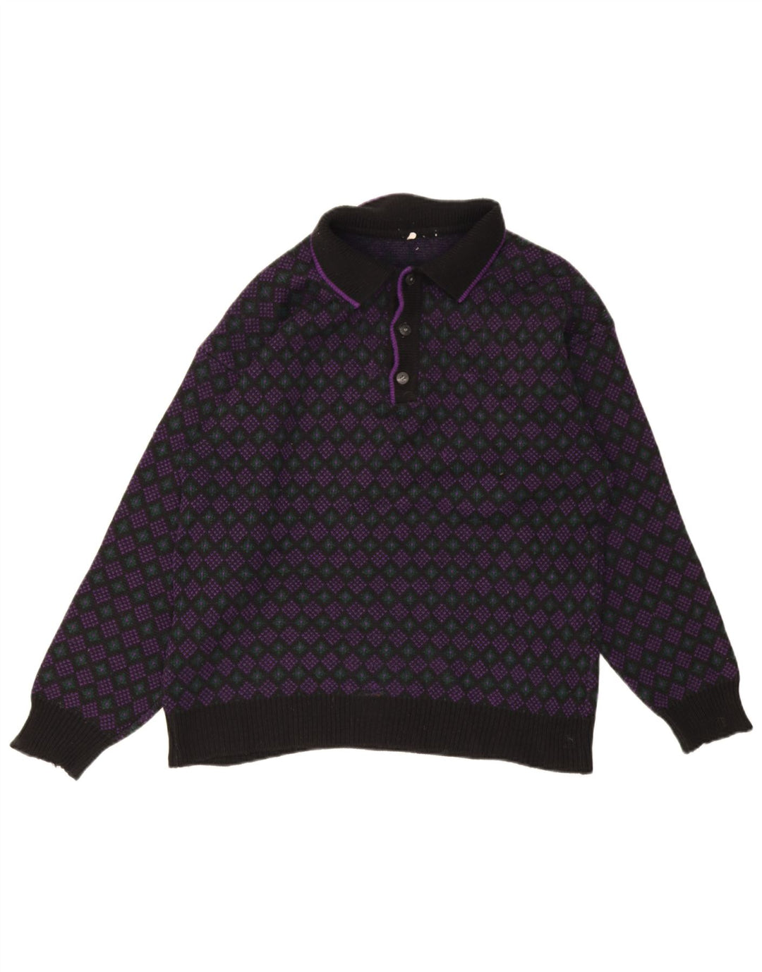 vintage Mens Polo Neck Jumper Pull Moyen Multicolore Géométrique