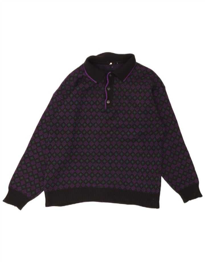 vintage Mens Polo Neck Jumper Pull Moyen Multicolore Géométrique