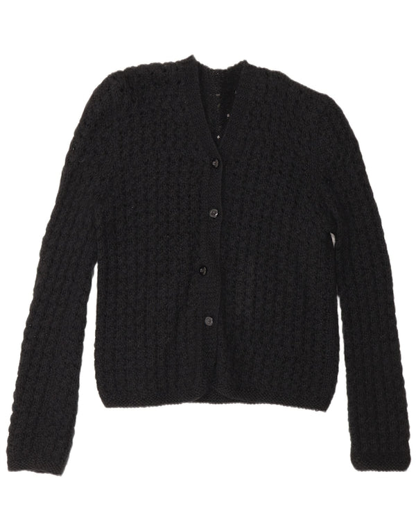 vintage Femmes Voir à travers Crochet Cardigan Pull UK 14 Moyen Noir