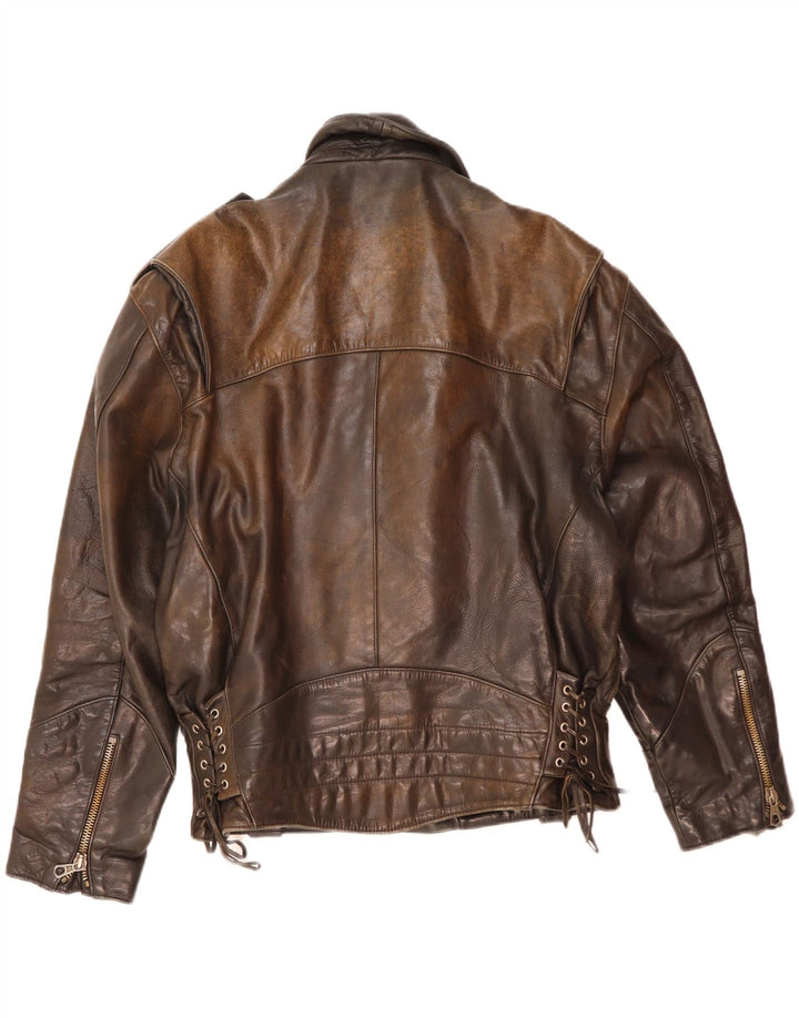 veste motard en cuir homme vintage UK 38 Cuir brun moyen