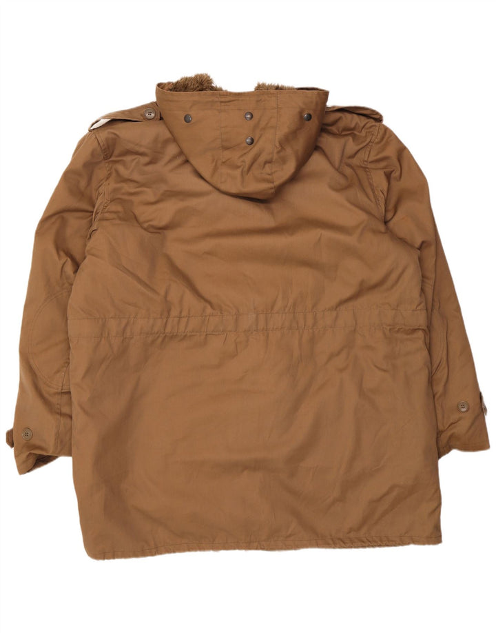 VINTAGE Mens Hooded Sherpa Parka Jacket UK 42 XL Brown Cotton