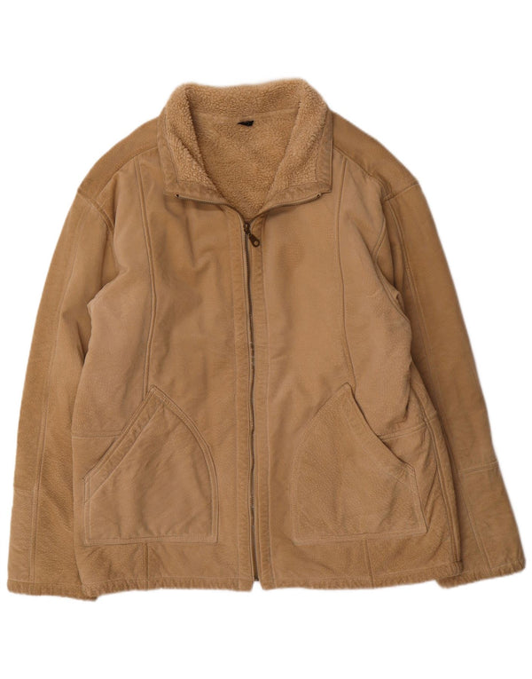 vintage Mens Bomber Shearling Veste UK 38 Moyen Beige Shearling