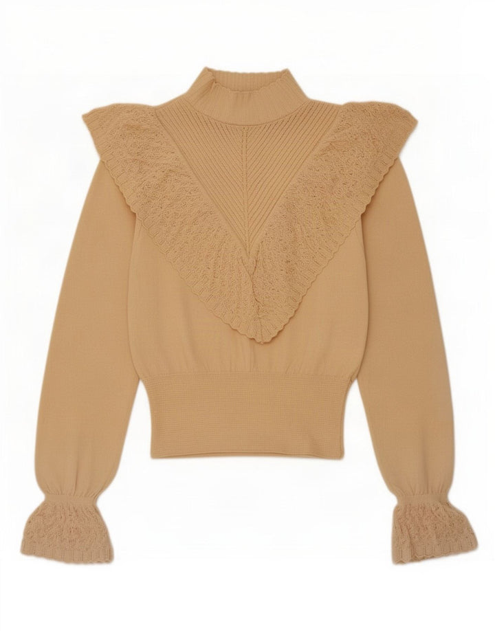 Zara Femme Top Manches Longues UK 10 Petit Beige
