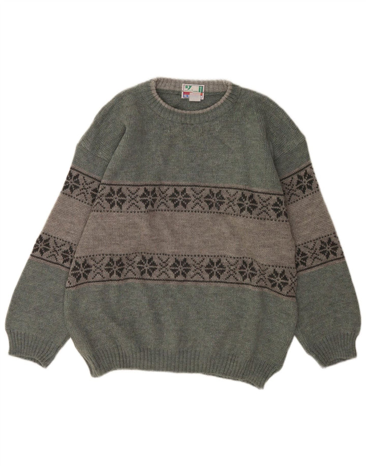 Bresci Pull col rond pour homme Vert moyen Fair Isle