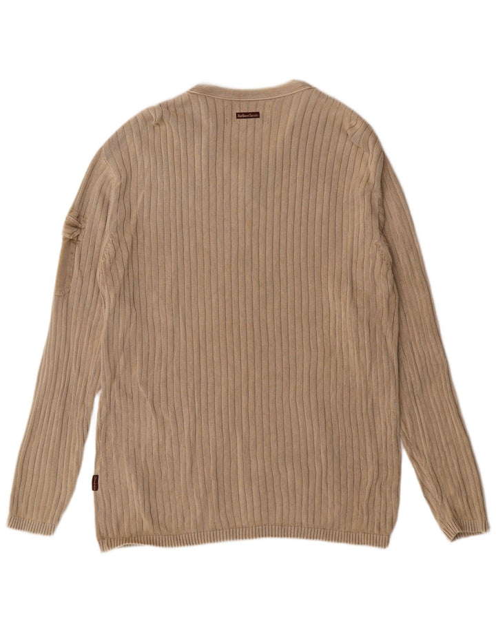 Marlboro Classics Pull col V pour homme en coton beige Taille L