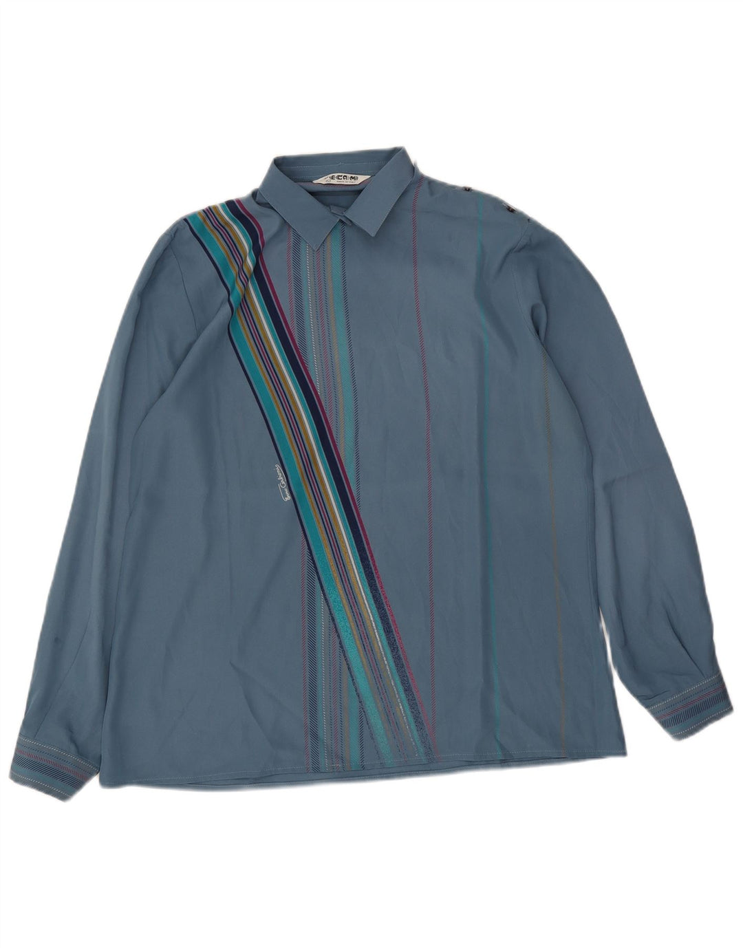 Chemise pull femme vintage IT 48 XL Polyester rayé bleu