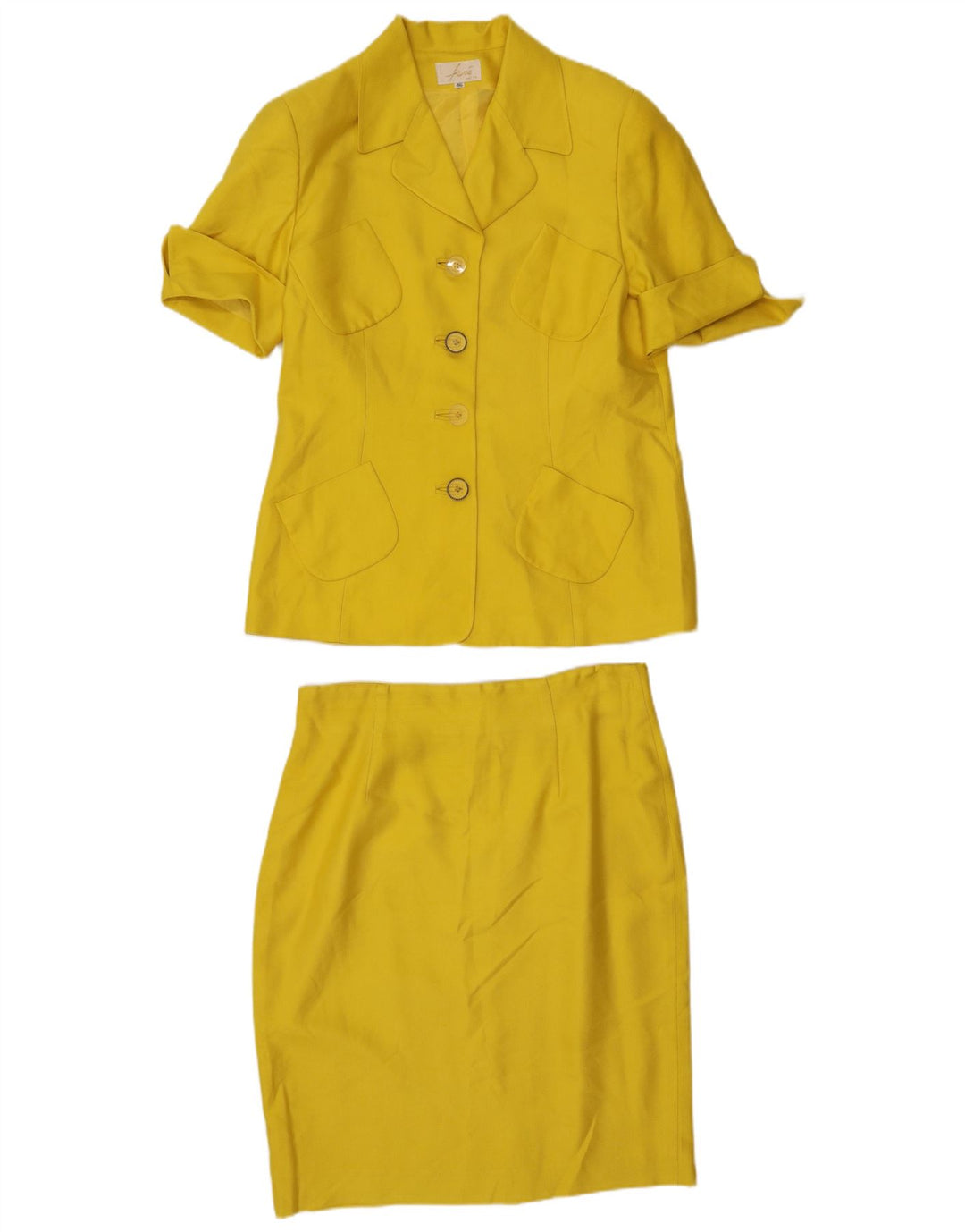 vintage Womens 4 Bouton 2 Pièces Jupe Set IT 46 Large W32 Soie Jaune