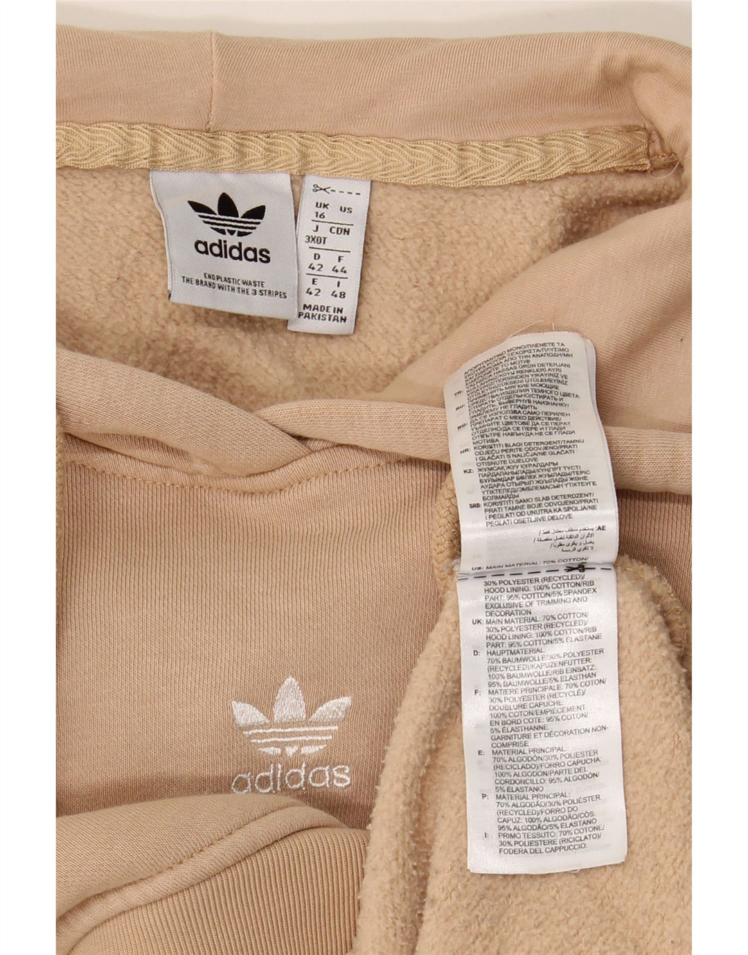 ADIDAS Pull à capuche pour femme UK 16 Grand coton beige