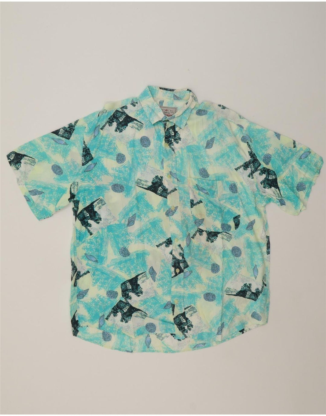 WAMPUM Mens Abstract Pattern Short Sleeve Shirt Medium Blue Vintage Wampum and Second-Hand Wampum from Messina Hembry 