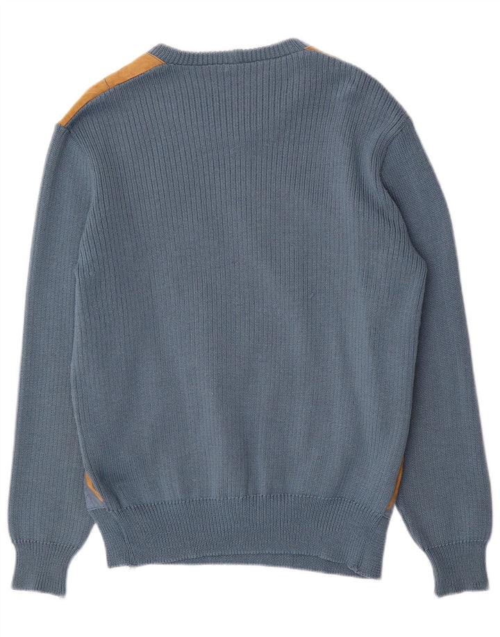 vintage Mens Crew Neck Jumper Pull Bleu Moyen Argyle/Diamant Acrylique