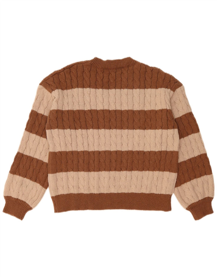 SHEIN Femme Pull Col V UK 14 Marron Moyen Colorblock