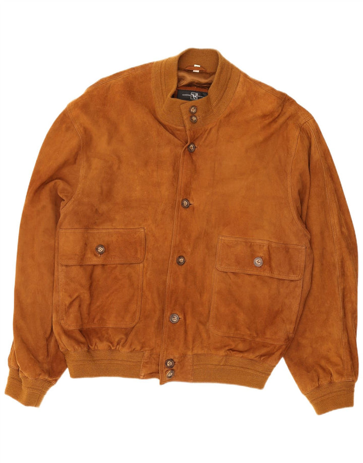 Veste Bomber En Daim Vintage Homme IT 54 2XL Cuir Beige