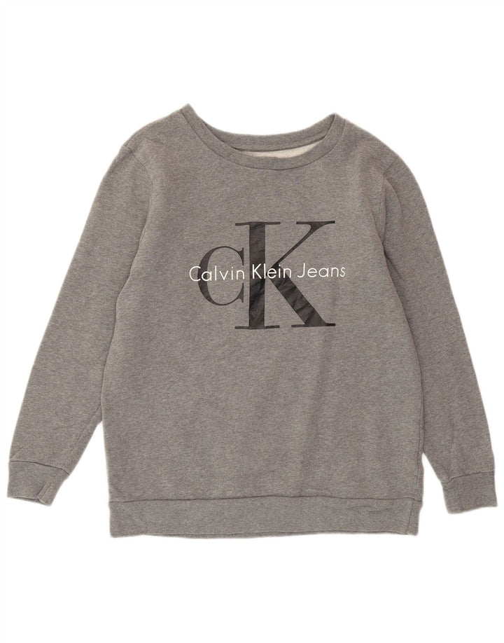 CALVIN KLEIN JEANS Sweat-shirt surdimensionné pour femme UK 6 XS Gris moucheté
