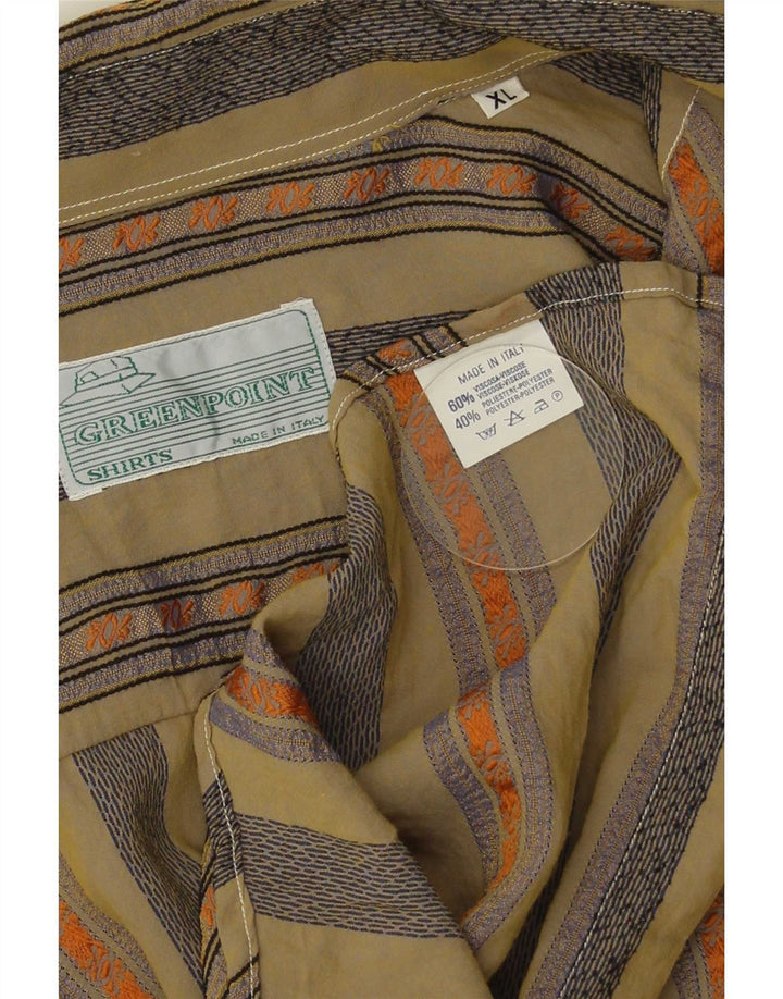 Vintage Mens Shirt XL Khaki Striped Viscose