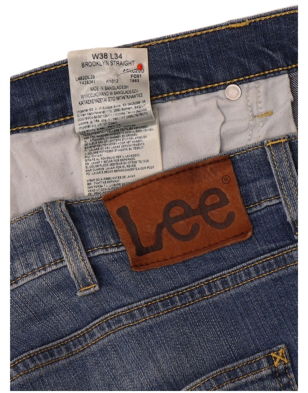 Lee Jean Droit Brooklyn Homme W38 L29 Bleu Coton