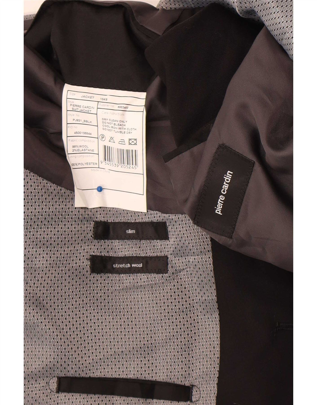 Pierre Cardin Veste blazer slim à 2 boutons pour homme UK 38 laine noire moyenne