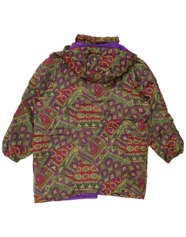 VINTAGE Veste rembourrée à capuche femme UK 18 XL Géométrique multicolore