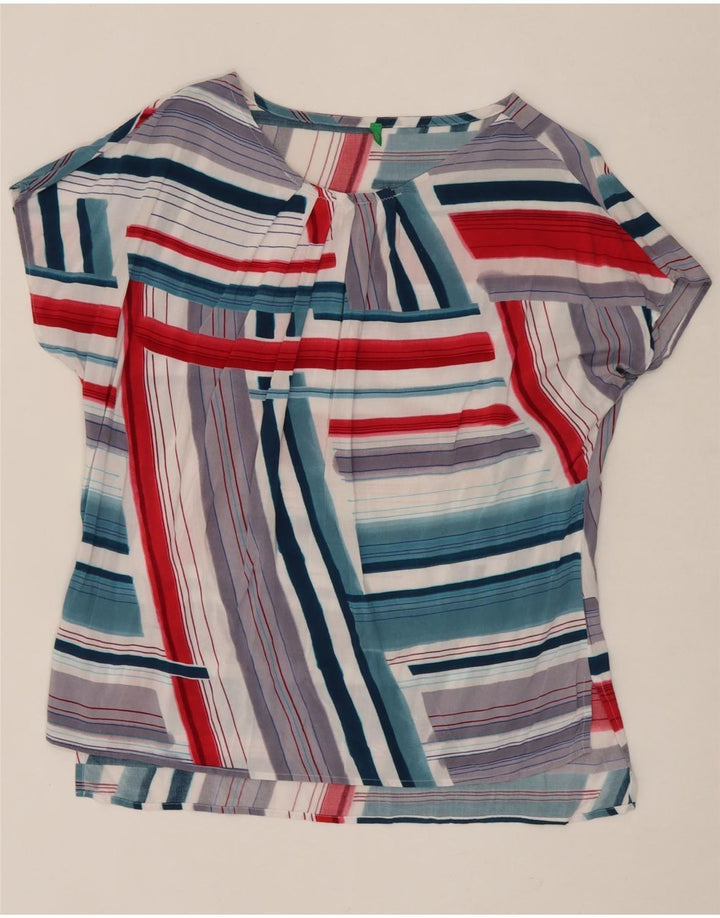 BENETTON Womens Blouse Top UK 14 Medium Multicoloured Striped Viscose Vintage Benetton and Second-Hand Benetton from Messina Hembry 