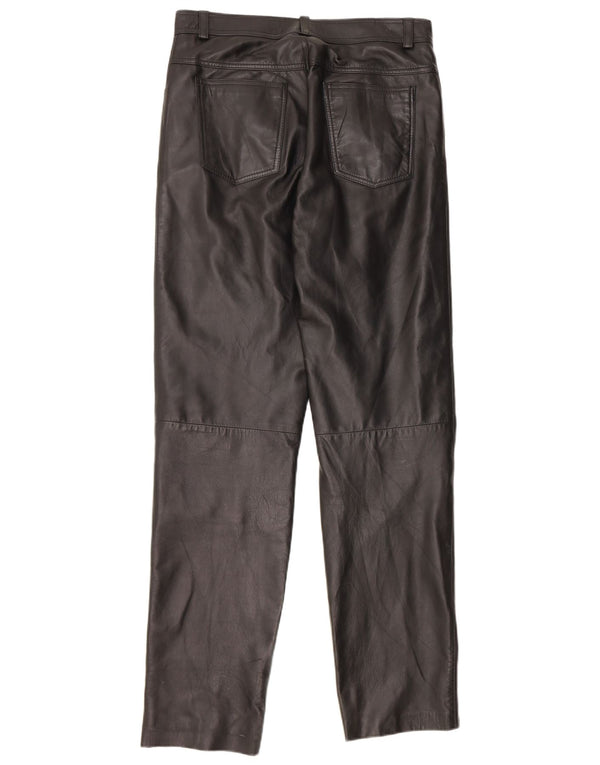 Pantalon en cuir droit homme vintage UK 34 XS W30 L33 Noir