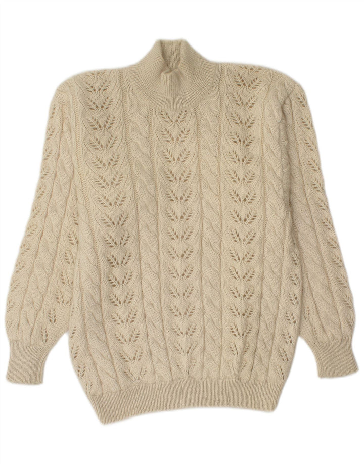 vintage Homme Col Roulé Pull Pull Beige Moyen