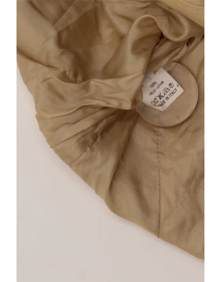 vintage Femme 3 Boutons Veste Blazer En Cuir IT 44 Cuir Beige Moyen