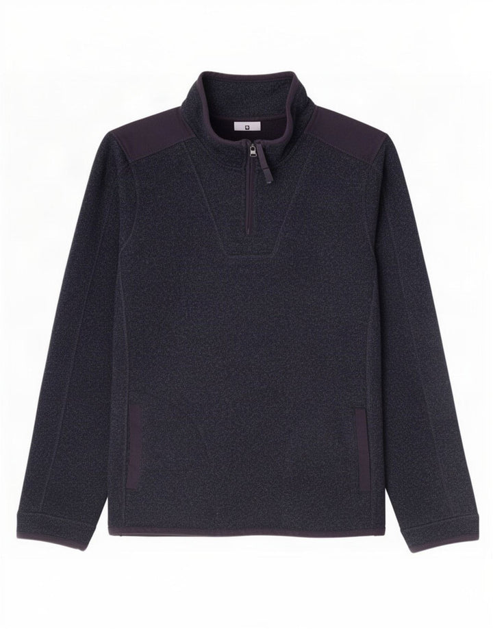 Fat Face Sweat-shirt à col zippé pour homme en polyester moucheté bleu marine Taille L