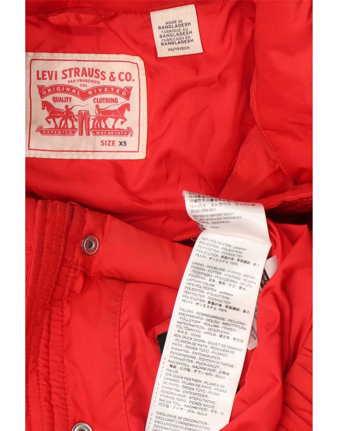 Levi's Veste Oversize Rembourrée Femme UK 6 XS Rouge Polyester
