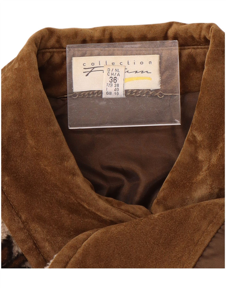 VINTAGE Femmes Manteau coupe-vent surdimensionné UK 10 Petit Beige Fair Isle