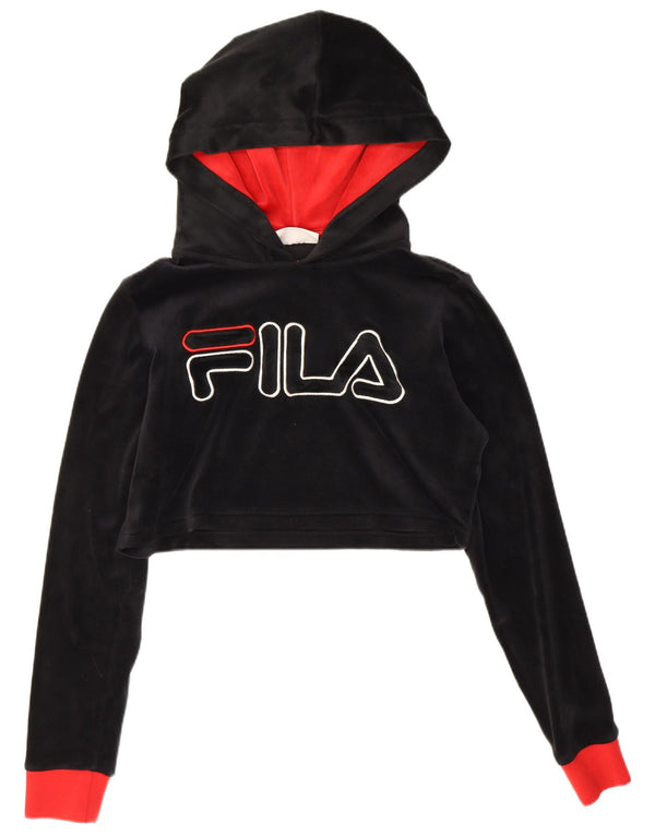Fila Pull à capuche Crop Graphic pour femme UK 10 Small Noir Colourblock