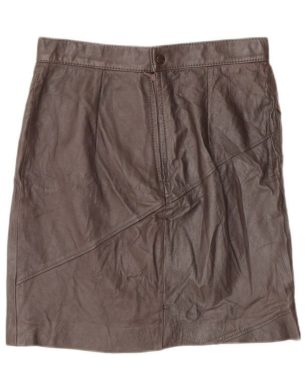 vintage Femme Mini Jupe En Cuir IT 46 Grand W28 Cuir Marron