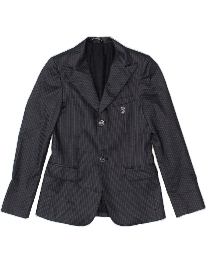 LES COPAINS Boys 2 Button Blazer Jacket 10-11 Years Navy Blue Striped Vintage Les Copains and Second-Hand Les Copains from Messina Hembry 