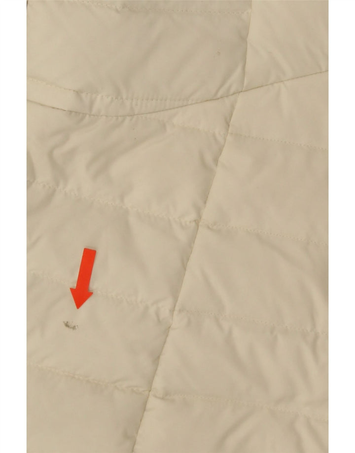 VINTAGE Manteau rembourré à capuche pour femme UK 14 Medium Off White Polyester