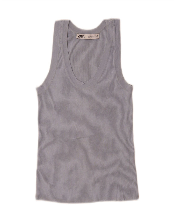 Zara Femme Débardeur UK 10 Petit Bleu Viscose